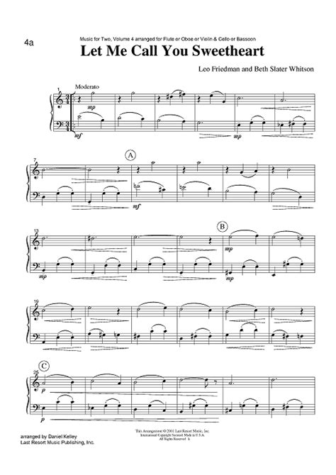 Let Me Call You Sweetheart Sheet Music For Instrumental Duet Sheet