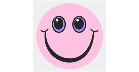 Happy Pink Emoji Face Classic Round Sticker Uk