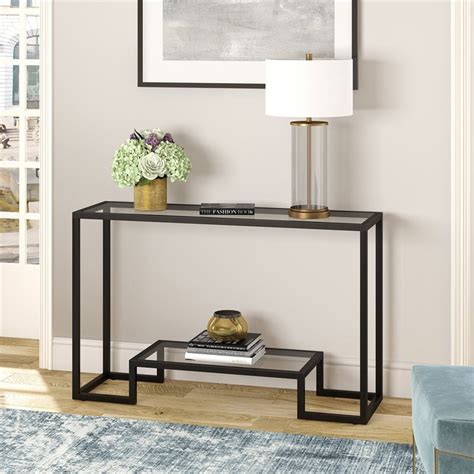 Evelynandzoe Contemporary Console Table With Glass Top And Shelf