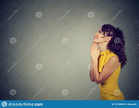 Pleading Young Woman Asking With Hands Together Stock Image Image Of