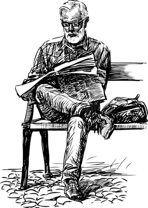 Man Reads A Newspaper Vector Drawing Of An Old Man Reading A Newspaper