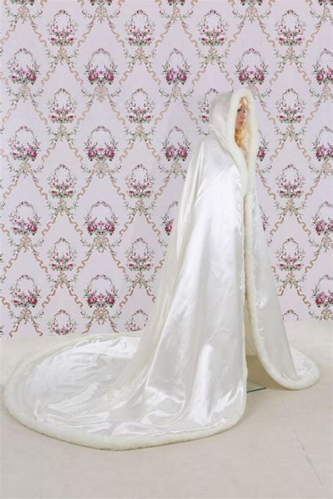 Princess Bridal Cape Winter Wedding White Satin Wedding Cloak 95 Inches Long Wedding Coat Winter