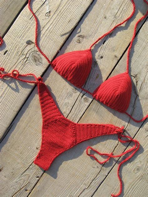 bikini high hip brazilian crochet bikini set red bikini etsy hot sex picture