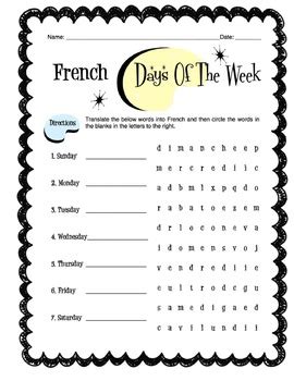 French Days of the Week Worksheet Packet by Sunny Side Up Resources