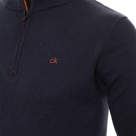 Calvin Klein Golf Monaco 12 Zip Sweater C9557 Denim Marl Orange