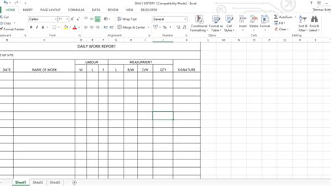 Daily Work Report Excel Sheet