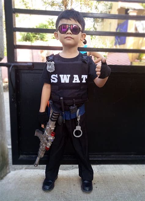 Army Police Costume Officer Child Kids Cop Boys Halloween Swat Dress