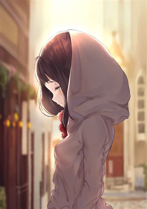 nsfw i don't own any content. Wallpaper Anime Girl, Hoodie, Closed Eyes, Brown Hair ...