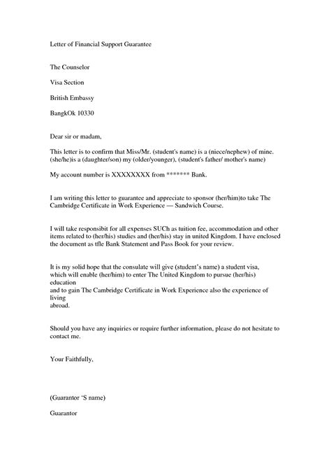 Letter A Sample Letter Of Financial Support Sample And Cover Letter