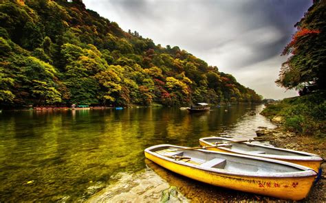 Nature River Boat Trees Wallpapers Hd Desktop And