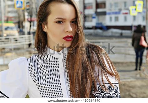 Portrait Russian Girl National Clothes Fashion Stock Photo 410264890