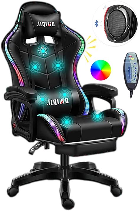 Gaming Chair LED Lights Racing Computer Chair Ergonomic Office Massage