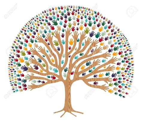 A Tree With Many Hands Painted On It In The Shape Of A Circle Stock Photo