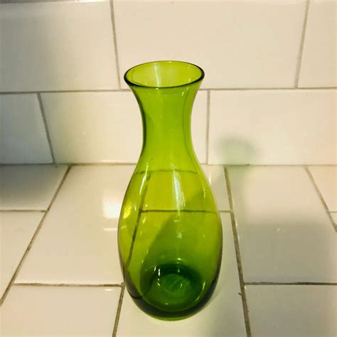 Vintage Olive Green Blown Glass Vase Delicate And Dainty Collectible Display Farmhouse Bed And