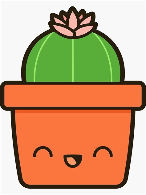 Pegatina Cactus Con Flor En Maceta Linda De Peppermintpopuk