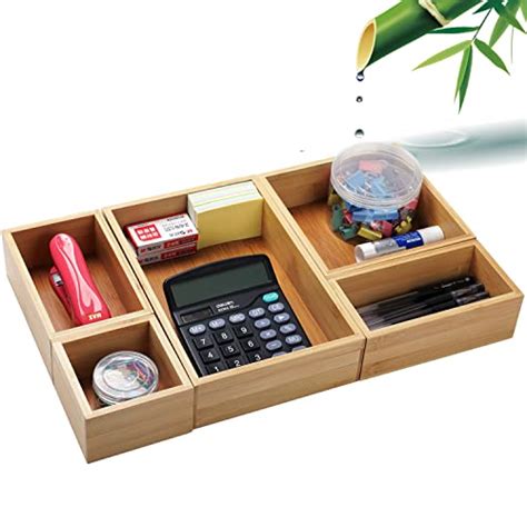 Pipishell 5 Piece Bamboo Drawer Organizer Set Multi Use Storage Box