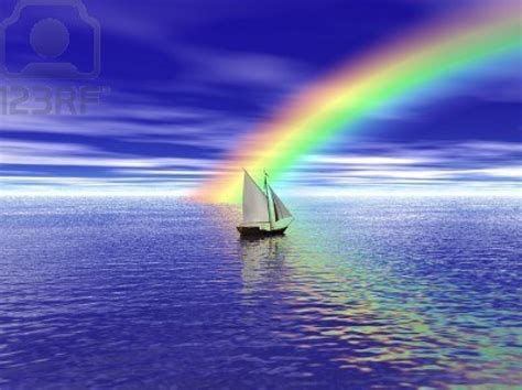 Sailboat Sailing Toward A Vibrant Rainbow Zenlamazenlama