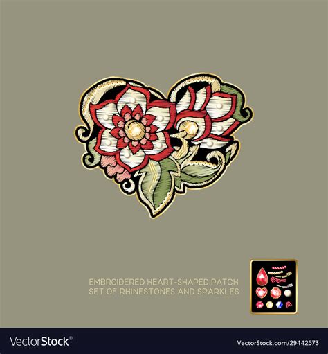 Embroidered Heart Shaped Patch Royalty Free Vector Image