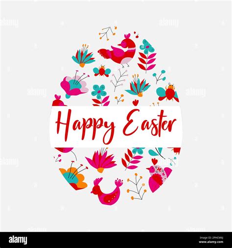 Happy Easter Banner Trendy Easter Design Egg With Birds And Flowers
