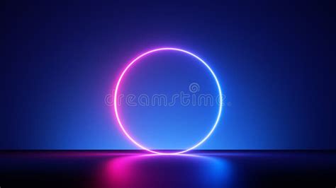 3d Render Abstract Neon Background With Fluorescent Ring Blank Round