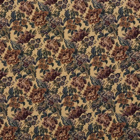 Beige Green And Burgundy Vintage Floral Tapestry Upholstery Fabric By