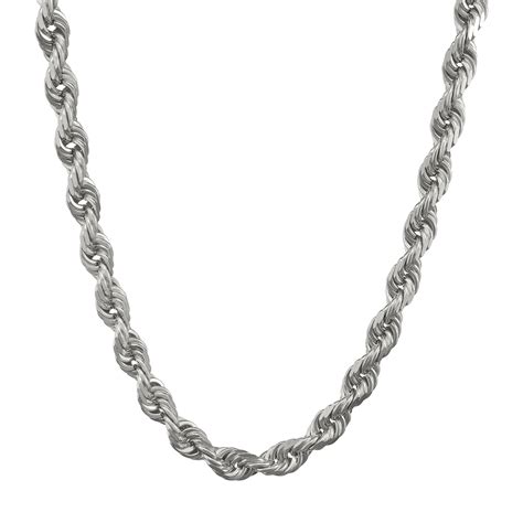 Solid 14k White Gold Mens 6mm Italian Diamond Cut Rope Chain Necklace