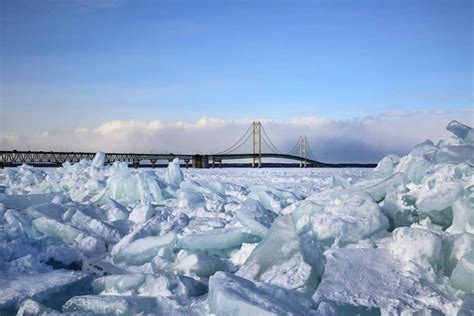 Photos Visitors Explore Blue Ice Near Mackinac Bridge Feb 22 2021