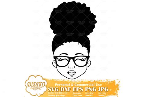 Black Girl Silhouette Svg Afro Woman With Glasses Svg Straight Hair Svg
