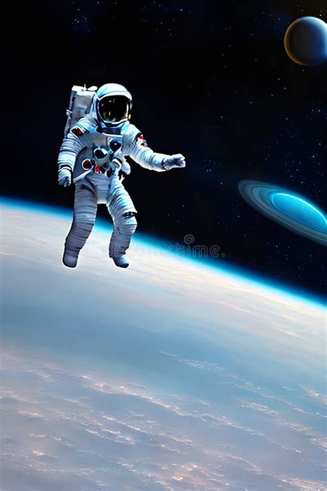 Astronaut Drifting In Outer Space Near Atmosphere Generative Ai Stock