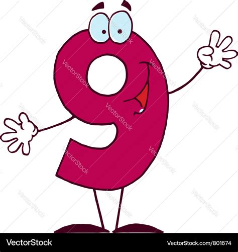 Funny Cartoon Numbers 9 Royalty Free Vector Image