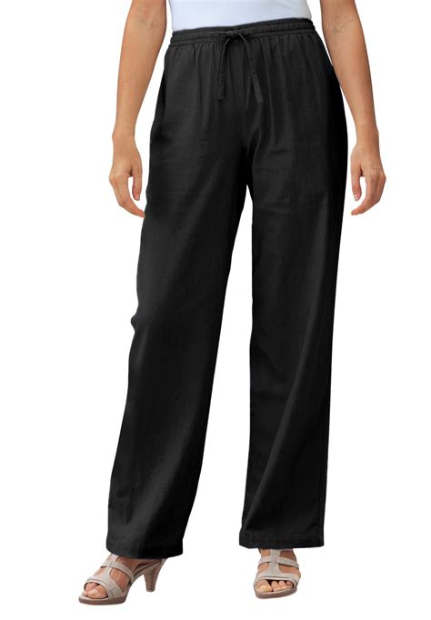 Plus Size Tall Pants In Cool Linen Blend Linen Pants Women Linen Drawstring Pants Black
