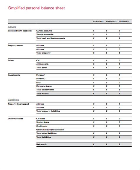 Free 7 Personal Balance Sheet Templates In Ms Word Pdf