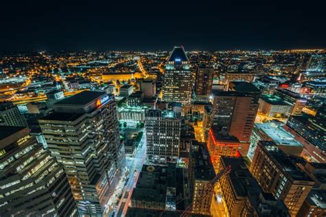 View Of Downtown At Night In Baltimore Maryland Editorial Photo