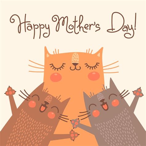Sweet Card For Mothers Day With Cats Premium Vector