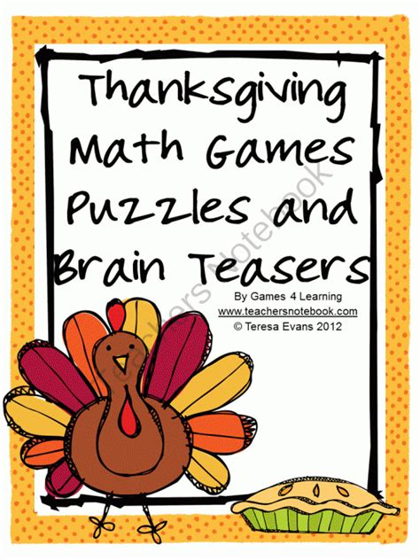 Thanksgiving Math Games Puzzles And Brain Teasers Is A Collection Of