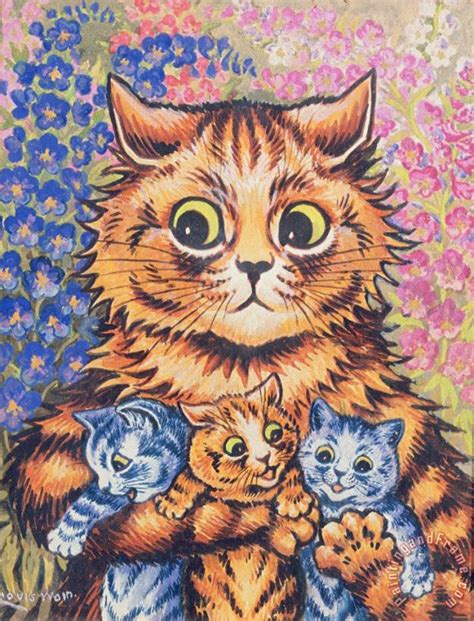 Louis Wain A Cat With Her Kittens Painting A Cat With Her Kittens