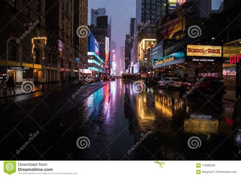 New York City Street View At Night With Snow Editorial