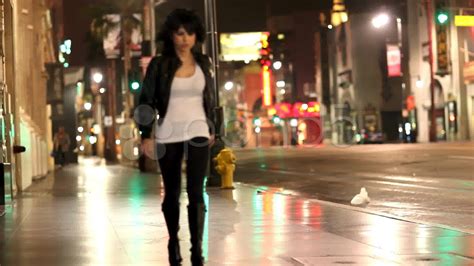 Woman Walking City Street At Night Stock Footage Youtube