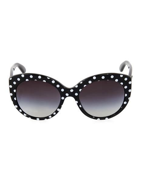 Dolce And Gabbana Polka Dot Round Framed Sunglasses In Black Lyst