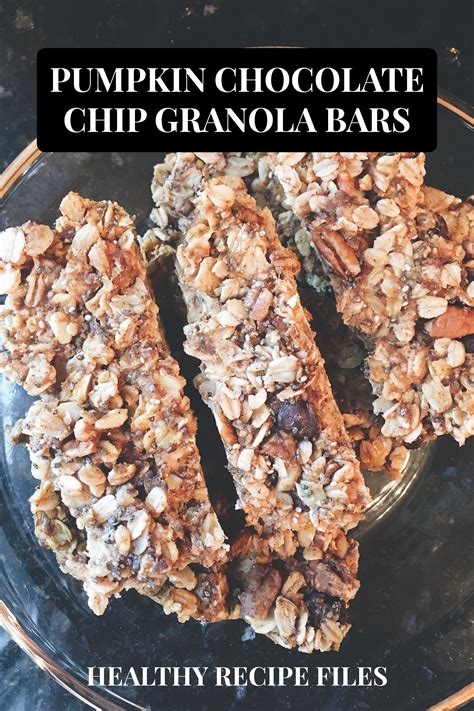 Homemade granola bars could be made of just about anything, so we give you a bunch of healthy options to choose from and also a basic recipe while working this summer i've been taking a short morning and afternoon break, and i usually eat protein bars since they're handy and i'm in a hurry. Healthy Pumpkin Chocolate Chip Granola Bars — Hello Adams ...