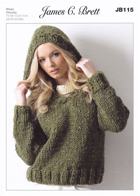 James Brett Mega Chunky Knitting Pattern Ladies Hooded Sweater Jb115