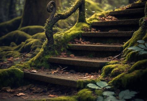 Premium Photo Stairs With Moss In The Jungle Forest