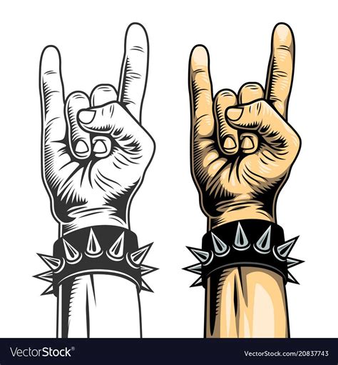 Rock Signs Hand Collection In Two Colours Vector Illustration