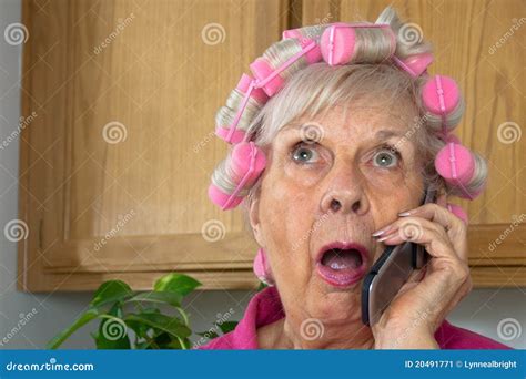 Senior Woman In Pink Curlers Stock Image Image 20491771