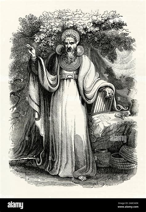 An Old Engraving Of An Arch Druid In Britain The Illustration Shows