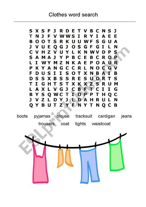 Clothes Word Search Esl Worksheet By Moniabb