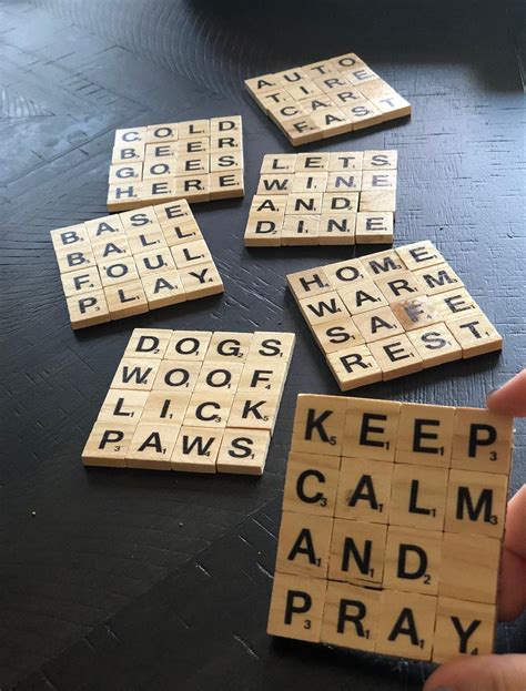 Custom Set Of 4 Scrabble Coasters Etsy Scrabble Tile Crafts Diy