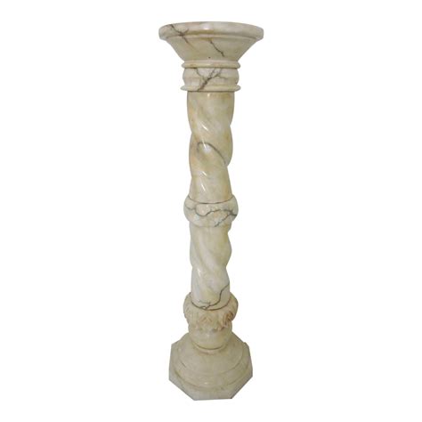 Classical Vintage Two Piece Alabaster Roman Pedestal Pillar Or