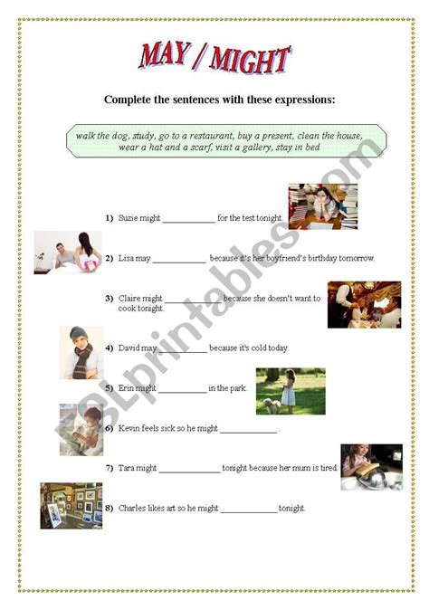 Maybe can be used to make a suggestion. MAY / MIGHT - ESL worksheet by Renata Lioness