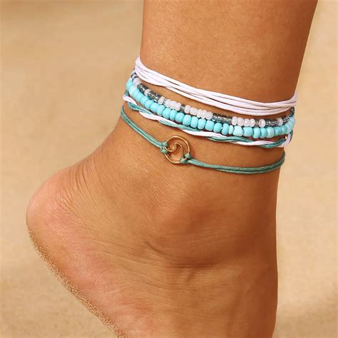 Multilayer Women Summer Beach Foot Jewelry Boho Simple Beaded Anklets